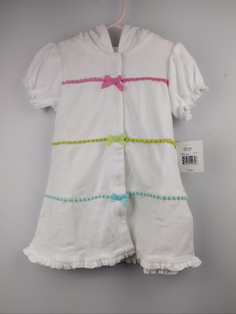 Little Me Hooded Swim Coverup with Pink, Lime, & Aqua Bows girl's size 3T